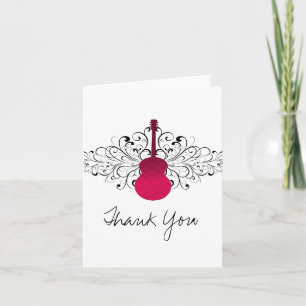 Hot Pink Swirls Guitar Thank You Card