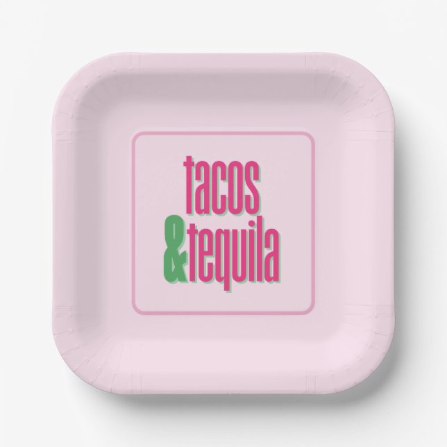 Hot Pink Tacos Birthday Bachelorette Bridal Shower Paper Plate (Front)