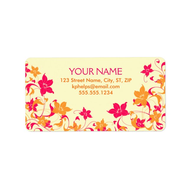 Hot Pink & Tangerine Floral Border Address Label (Front)