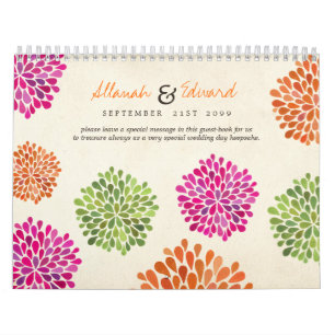 Hot Pink Tangerine & Lime Floral Wedding GuestBook Calendar