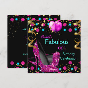 Hot Pink Teal Blue High Heels Shoes Birthday Party Invitation