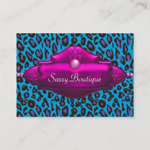 Hot Pink Teal Leopard Business Cards