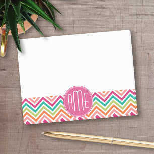 Hot Pink Teal Orange Chevrons Custom Monogram Post-it Notes