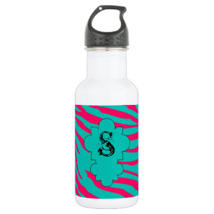 Hot Pink Teal Zebra Print 32. oz. 532 Ml Water Bottle