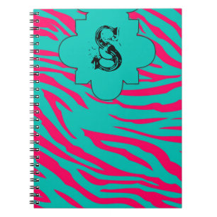 Hot Pink Teal Zebra Print Animal Spiral Notebook