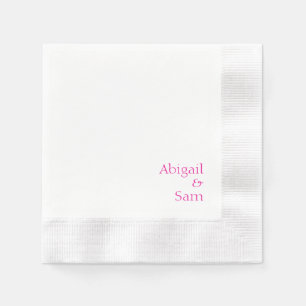 Hot Pink Text Personalised White Coined Wedding  Napkin