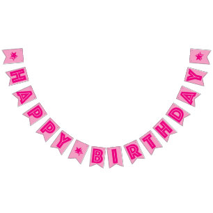 HOT PINK TEXT & SOFT PINK COLOR ☆ HAPPY BIRTHDAY ☆ BUNTING 