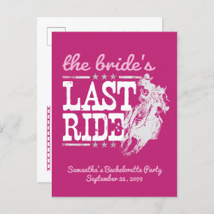 Hot Pink The Bride's Last Ride Invitation Postcard