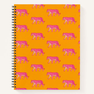 Hot Pink Tiger on Bold Orange Boho Pattern Notebook