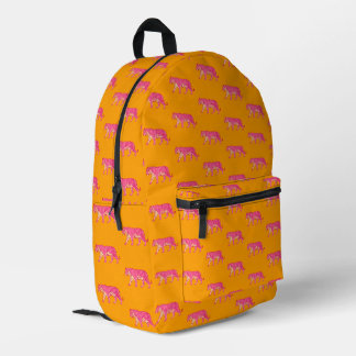 Hot Pink Tiger on Bold Orange Boho Pattern Printed Backpack