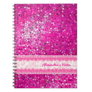 Hot Pink Tones Glitter Texture-Monogram 2 Notebook