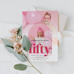 Hot Pink Trendy Chic Arch Photo 50th Birthday Invitation