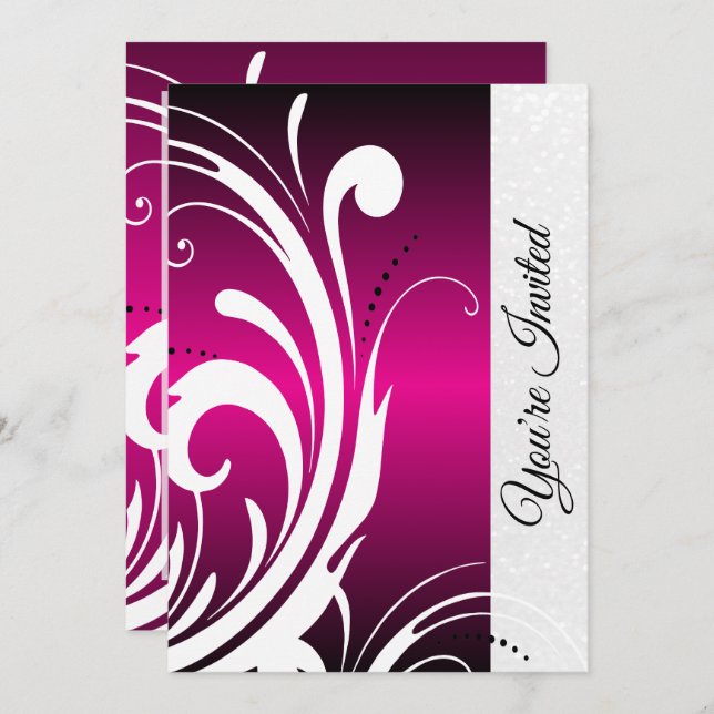 Hot Pink & Trendy Swirls Party Invitation (Front/Back)