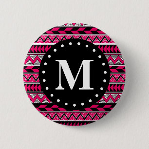 Hot Pink Tribal Chevron Pattern Monogram 6 Cm Round Badge
