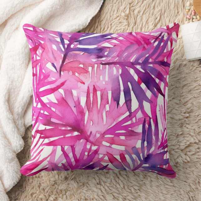 Hot Pink Tropical Jungle Palm Leaf Cushion (Blanket)