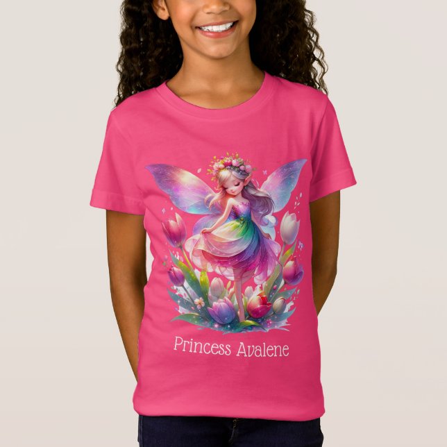 Hot Pink Tulip Fairy Princess Girls T-Shirt (Front)