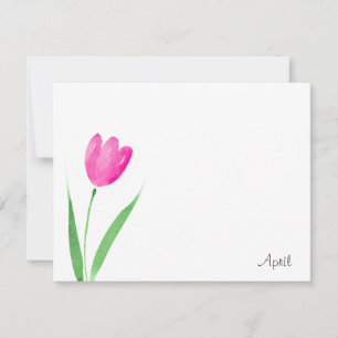 Hot Pink Tulip Stem Watercolor Note Card