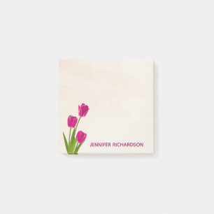 Hot Pink Tulips On Watercolor Personalised Post-it Notes