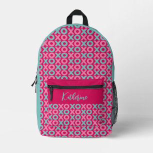 Hot Pink & Turquoise XO Kisses Hugs Personalized Printed Backpack