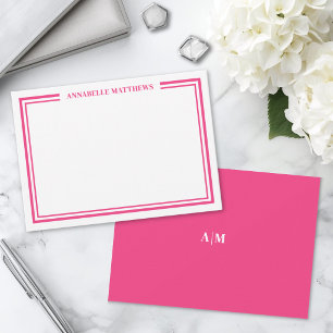 Hot Pink Two Border Minimalist Name Monogram Card