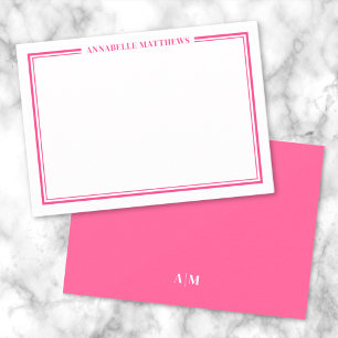 Hot Pink Two Border Minimalist Name Monogram Card