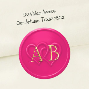 Hot Pink Two Hearts Intertwined Monogram Wedding Classic Round Sticker