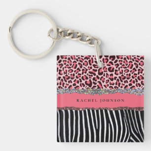 Hot Pink Unique Glitter Leopard Print Luxury  Key Ring
