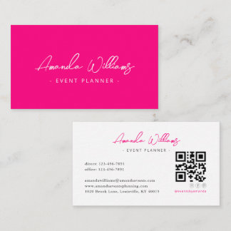 Hot pink vibrant Minimalist QR Code Business Card