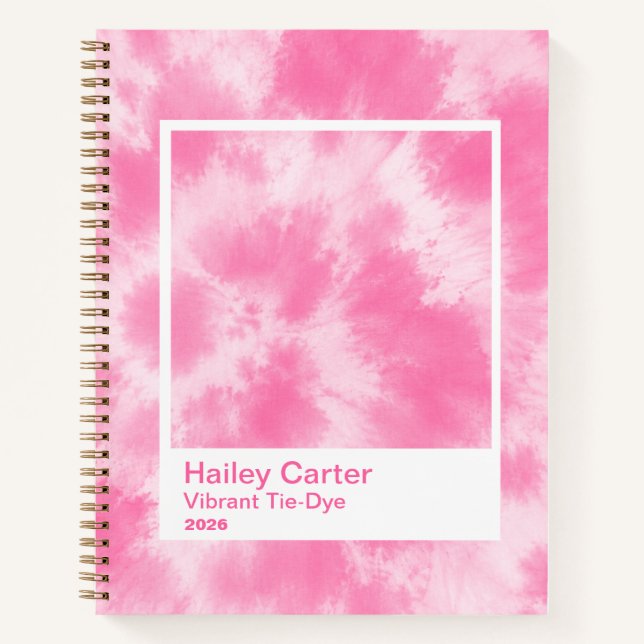 Hot Pink Vibrant Tie-Dye Large Transparent Frame Notebook (Front)
