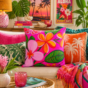 Hot Pink Vibrant Tropical Plumeria Pop Cushion
