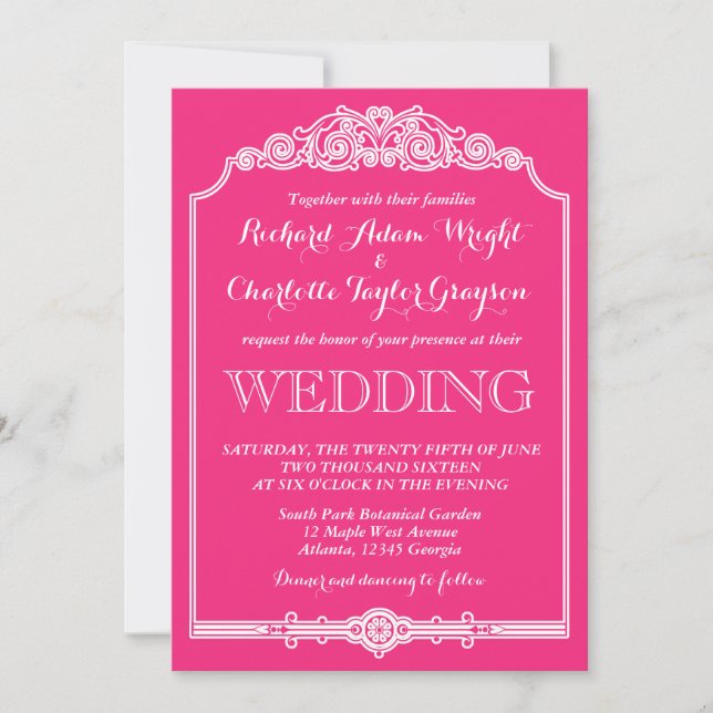 Hot Pink Vintage and Classic Wedding Invitation (Front)