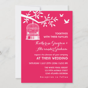 Hot Pink Vintage Bird Cage Wedding Invitation