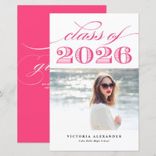 Hot Pink Vintage Class of 2025 Photo Graduation