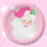 Hot Pink Vintage Santa Wink Retro Christmas Party Paper Plate<br><div class="desc">These bright magenta pink Vintage Winking Santa Christmas disposable round paper party dinner and luncheon /salad plates feature an antique Santa Claus graphic that's been recolored and reimagined. The background is a monochromatic tri-tone vertical stripe pattern. great for any cute retro holiday gathering.</div>