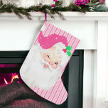 Hot Pink Vintage Santa Winking Christmas Stocking<br><div class="desc">This bright magenta pink Vintage Winking Santa Claus Christmas stocking features an antique Santa Claus graphic that's been recolored and reimagined. The background is a monochromatic tri-tone vertical stripe pattern. The stocking is mirrored on either side,  but also available with just a single sided print.</div>