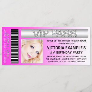 Hot Pink VIP Pass Admission Ticket Birthday Party Invitation