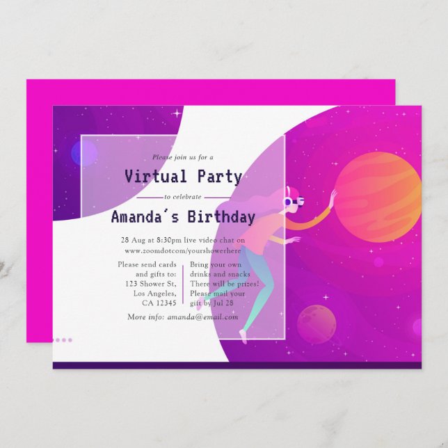 Hot-Pink Virtual Birthday Party Invitation (Front/Back)