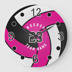 Hot Pink Volleyball Style with DIY Text Large Clock
