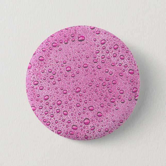 Hot pink water droplets 6 cm round badge (Front)