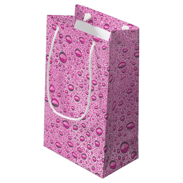 Hot pink water droplets small gift bag (Back Angled)