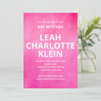 Hot Pink Watercolor Bat Mitzvah Party Bold Name