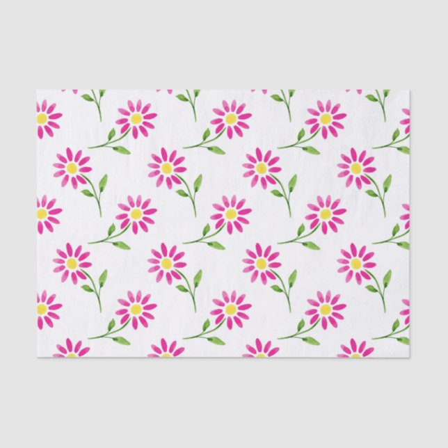 Hot Pink Watercolor Daisy Pattern Tissue Paper (Front)