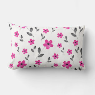 Hot Pink Watercolor Five Petal Flower Pattern  Lumbar Cushion