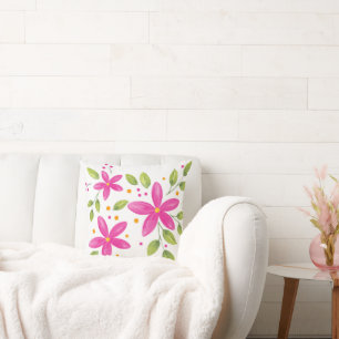 Hot Pink Watercolor Floral Bouquet Cushion