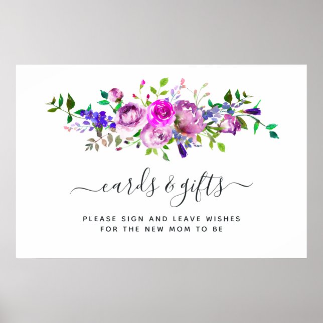 Hot-Pink Watercolor Floral Cards and Gifts Poster (Front)