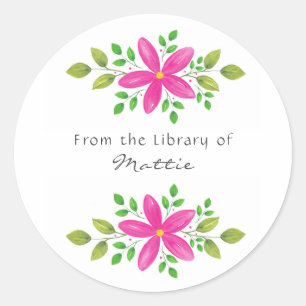 Hot Pink Watercolor Floral Swag Classic Round Sticker