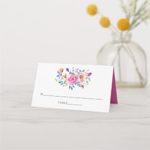 Hot-Pink Watercolor Floral Wedding Place Card