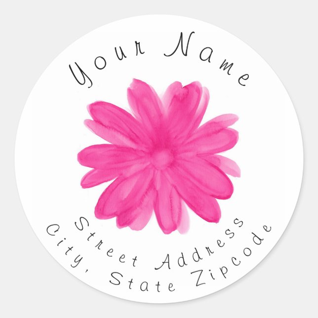 'Hot Pink Watercolor Flower 2' Address Label (Front)