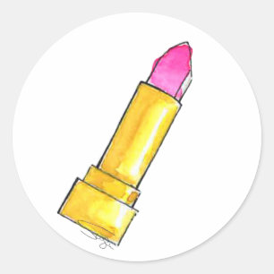 Hot Pink Watercolor Lipstick Classic Round Sticker