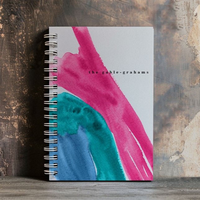 Hot Pink Watercolor Personalised Journal (Bold watercolor strokes in hot pink personalized notebook.)